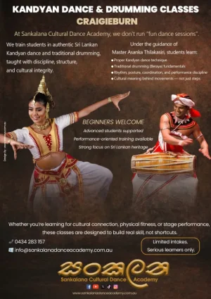 Sri Lankan dancing classes at our Melbourne academy.